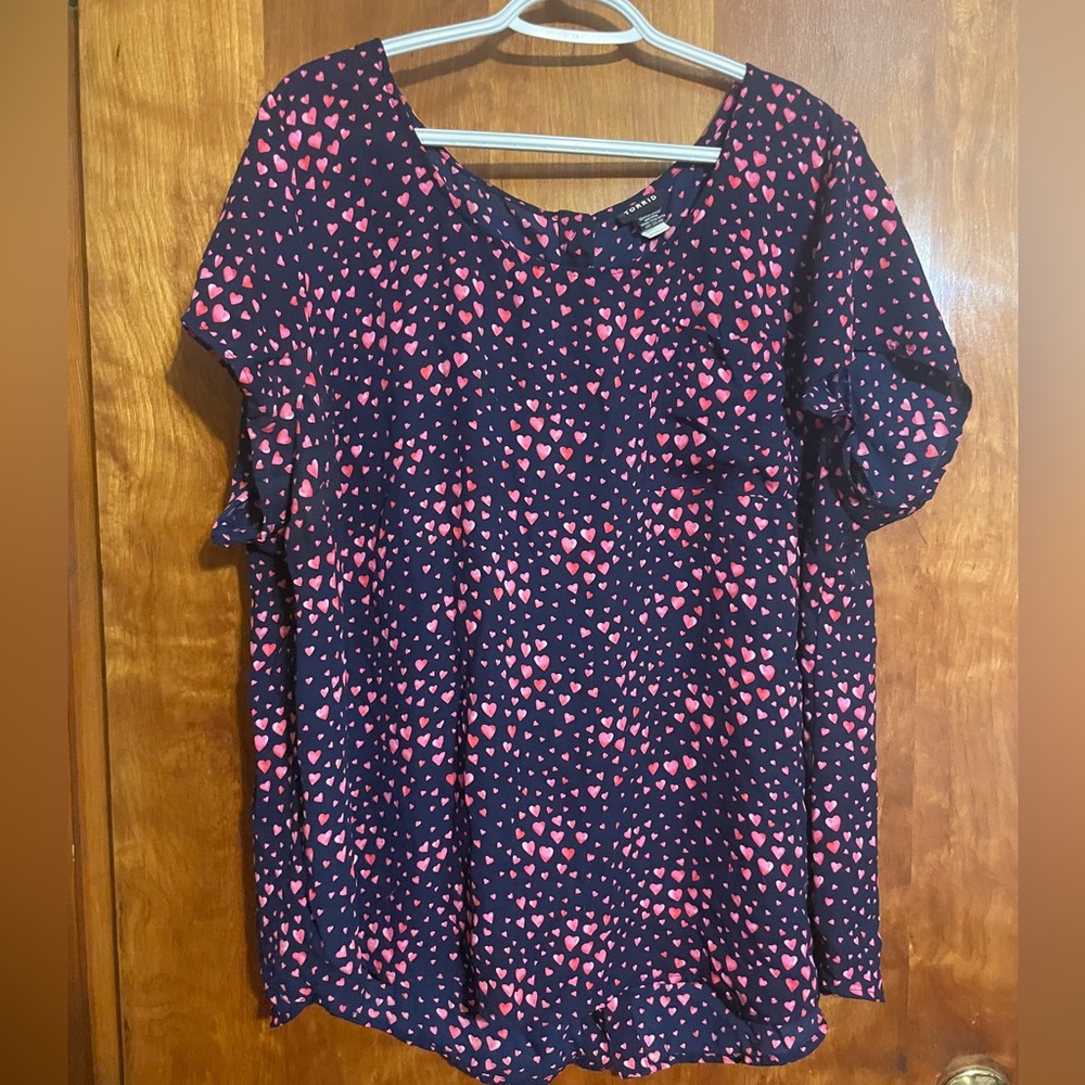 Torrid Navy and Pink Heart Blouse